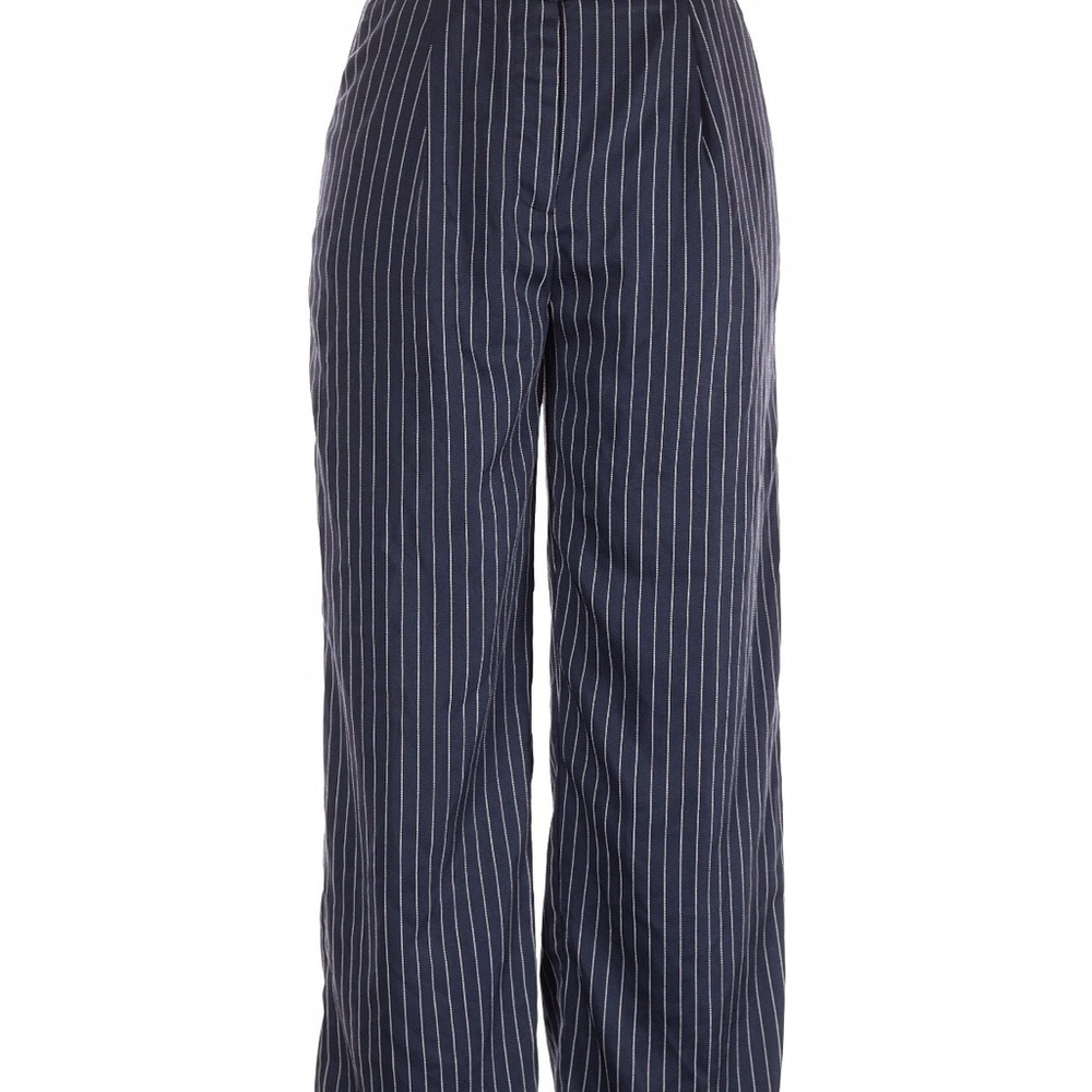 Pinstripe Wide Leg Trousers in Navy - Picture 2 of 8